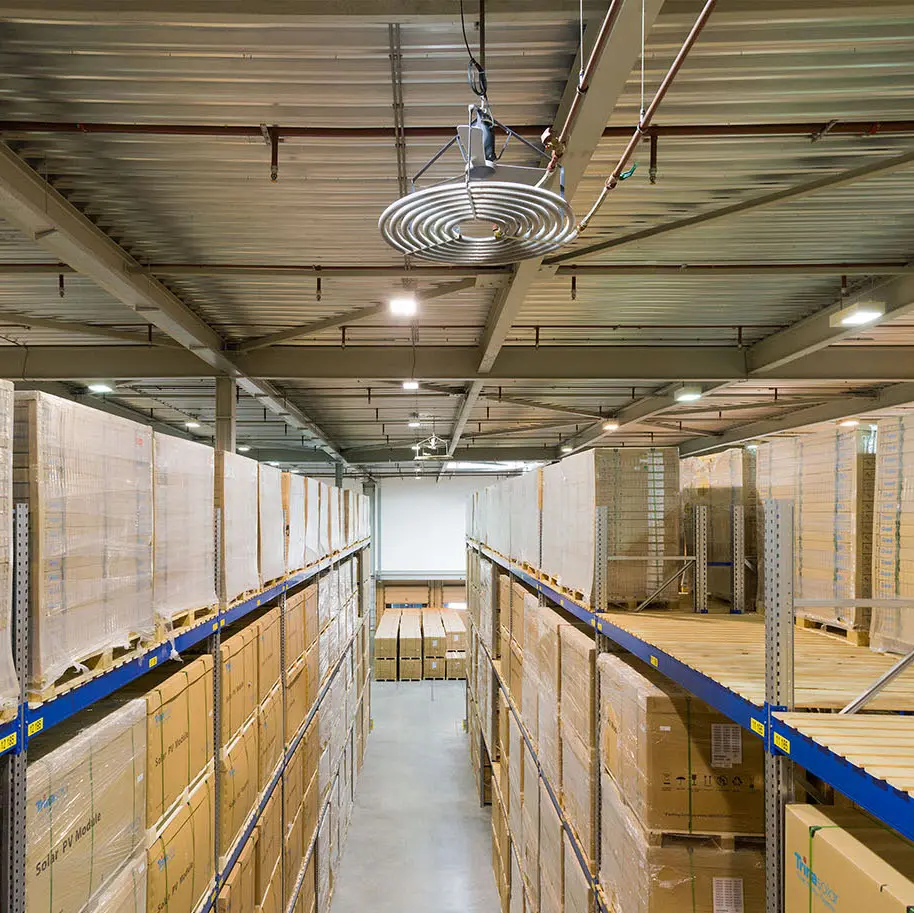 Nivolair air heater under the ceiling of a warehouse